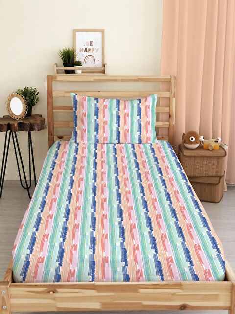 Evmila Modern Desen Baskılı Tek Kişilik Lastikli Çarşaf Seti Renkli - S000067286-23173