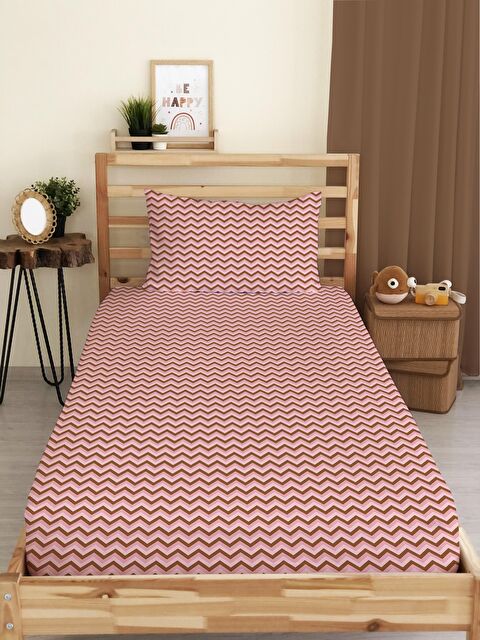 Evmila Modern Desen Baskılı Tek Kişilik Lastikli Çarşaf Seti Pembe - S000067230-23173
