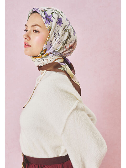 Fresh Scarfs Wood Brown Once Upon A Love Desen Floş Viskon Eşarp
