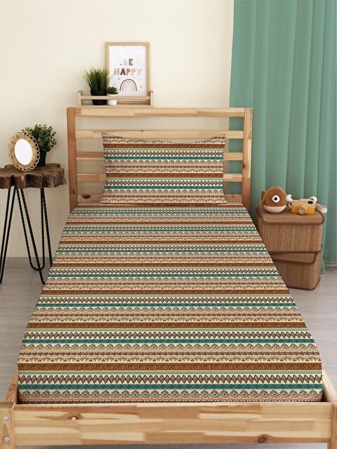 Evmila Etnik Desen Baskılı Tek Kişilik Lastikli Çarşaf Seti Renkli - S000067256-23173