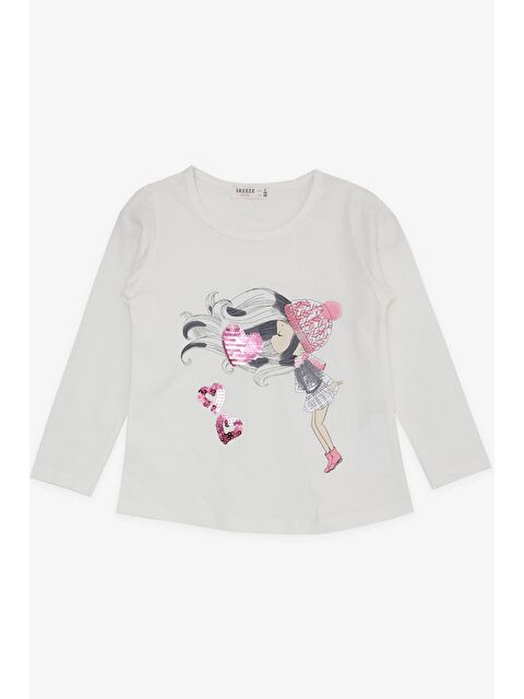 Breeze Kız Çocuk Uzun Kollu Tişört Pullu Kalp Baskılı Ekru (2-6 Yaş) - S000070734-19965