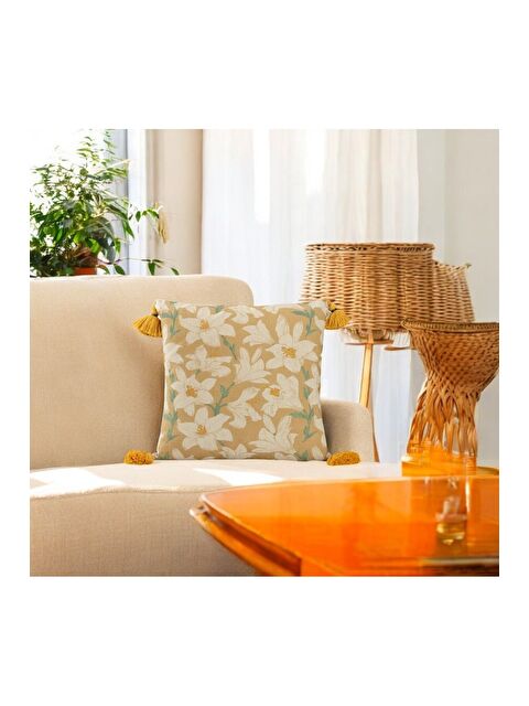 Asdiva Bohem tarzı Keten Pamuklu  Dijital baskı Desenli Püsüllü 45x45 Kırlent Kılıfı - S000344565-7379