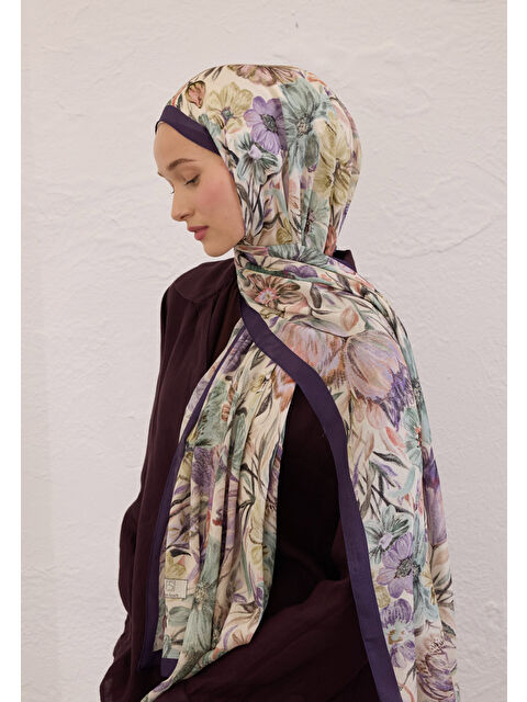 Fresh Scarfs Vıntage Garden Desen Rami Şal Morcivert