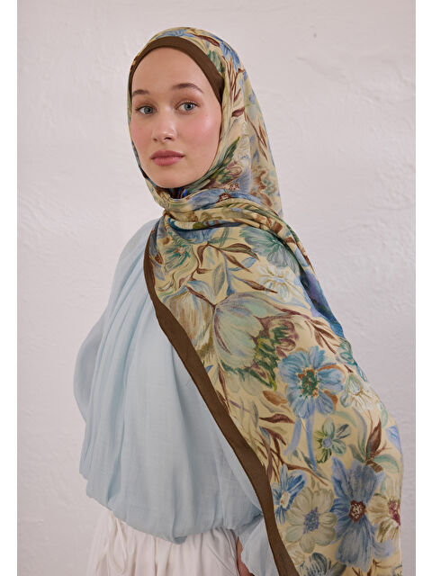 Fresh Scarfs Vıntage Garden Desen Rami Şal Fındık Kabuğu