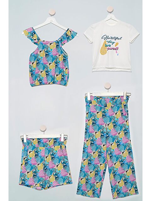 For You Kids 4'Lü Bluz Tshirt Pantolon Şort Sarı Takım - S000022996-20072