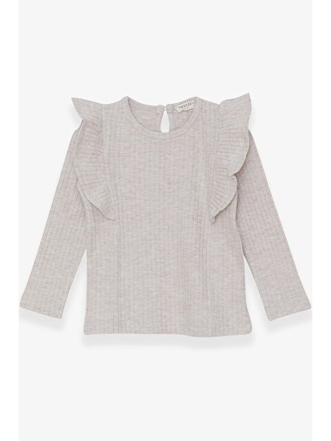 Breeze Kız Çocuk Uzun Kollu Bluz Omuzu Fırfırlı Bej Melanj (1.5-5 Yaş) - S000070736-19927