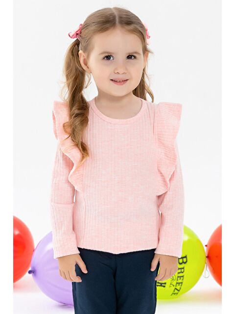Breeze Kız Çocuk Uzun Kollu Bluz Omuzu Fırfırlı Somon Melanj (1.5-5 Yaş) - S000070736-37450