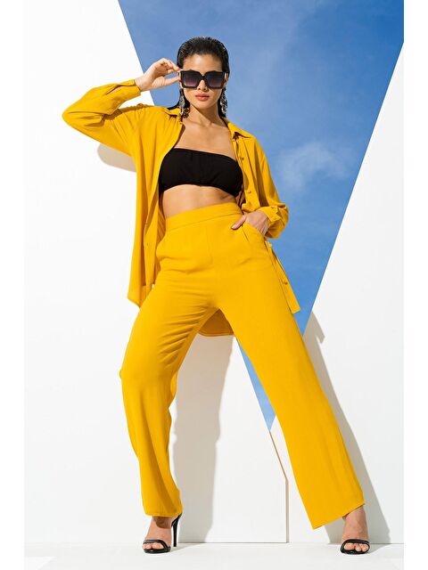 For You Moda 3'lü Viskon Krinkıl Bustiyerli Hardal Takım - S000025588-20074