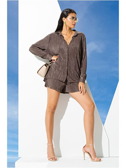 For You Moda 2'li Piliseli Gömlek Şort Yeşil Takım - S000025593-18194