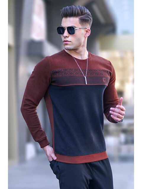 Madmext Kiremit Desenli Bisiklet Yaka Triko Kazak 5964 - S000031500-18657