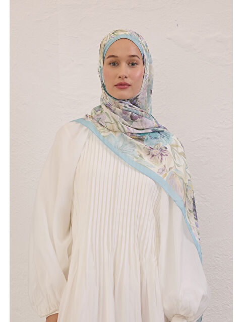 Fresh Scarfs Vıntage Garden Desen Rami Şal Gök Mavi