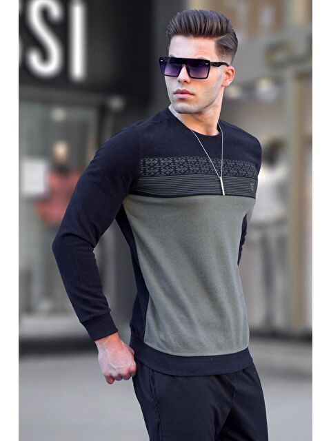 Madmext Siyah Desenli Bisiklet Yaka Triko Kazak 5964 - S000031500-19351