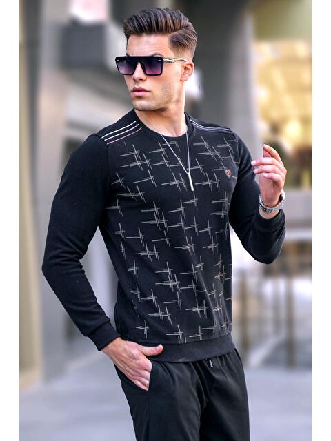 Madmext Siyah Desenli Bisiklet Yaka Triko Kazak 5968 - S000031501-19351