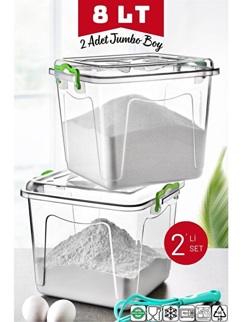 Nandy Home Elite Line 8 Lt Jumbo Boy Kare Un, Şeker, Bakliyat Kabı 2 Adet ŞEFFAF - S000013127-23173