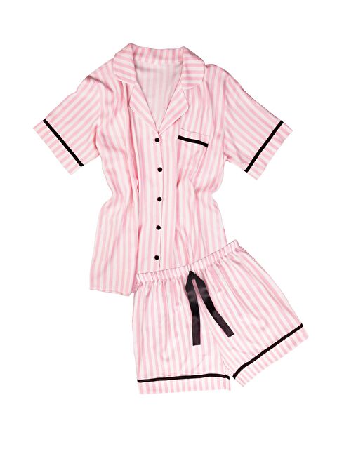 Dominant %100 Dokuma Viskon Kısakol Düğmeli Şort Takım - S000080951-20024