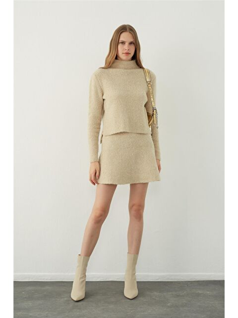 Sherin Bej Volanlı Mini Triko Etek - S000063957-19928