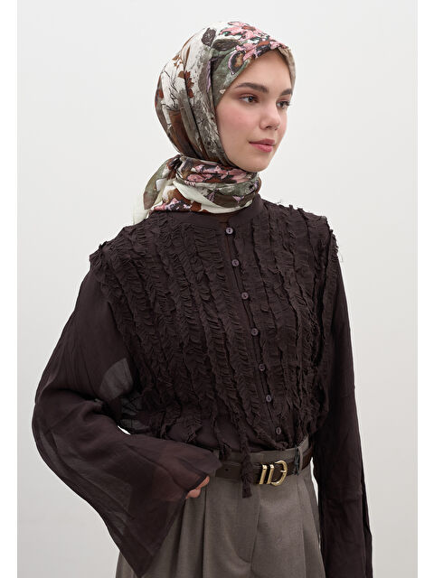 Fresh Scarfs Dıtsy Leaves Desen Pamuklu Viskon Eşarp Bej