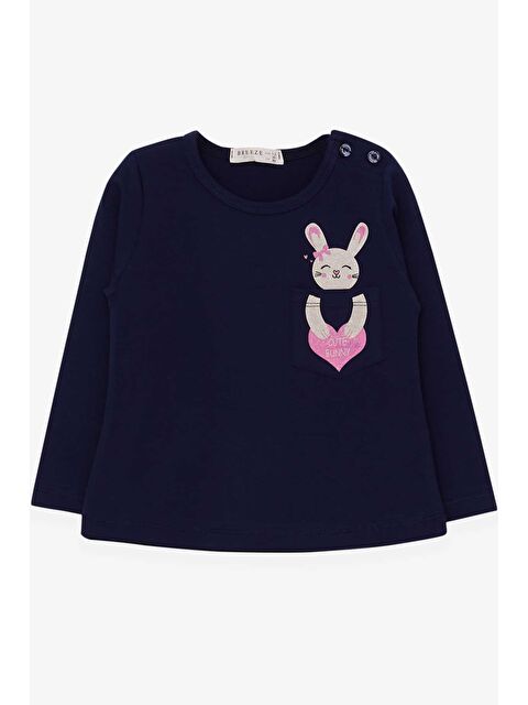 Breeze Kız Çocuk Uzun Kollu Tişört Cepli Tavşancık Baskılı Lacivert (1.5-5 Yaş) - S000070783-21164