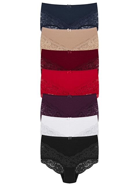 Hnx Pamuklu Arkası ve Önü V Dantel Yüksek Bel Büyük Beden Kadın Külot 7'li - S000055498-23173