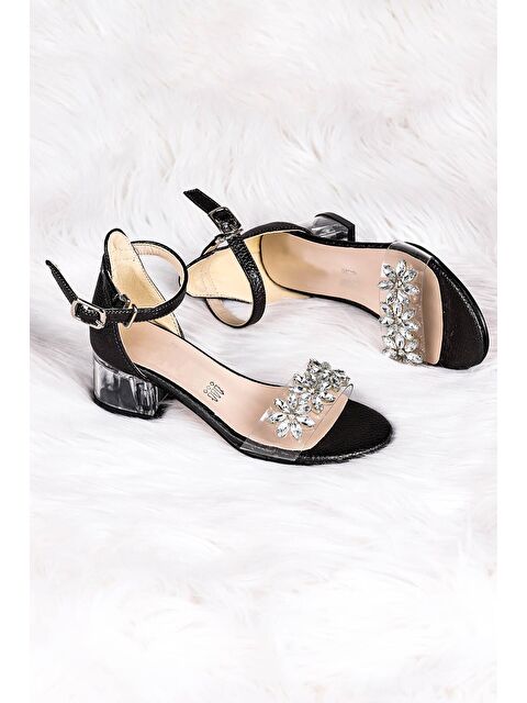 Kiko Kids Yangu Vakko Taşlı Kız Çocuk 3 Cm Şeffaf Topuklu Sandalet Abiye Ayakkabı - S000010299-26405