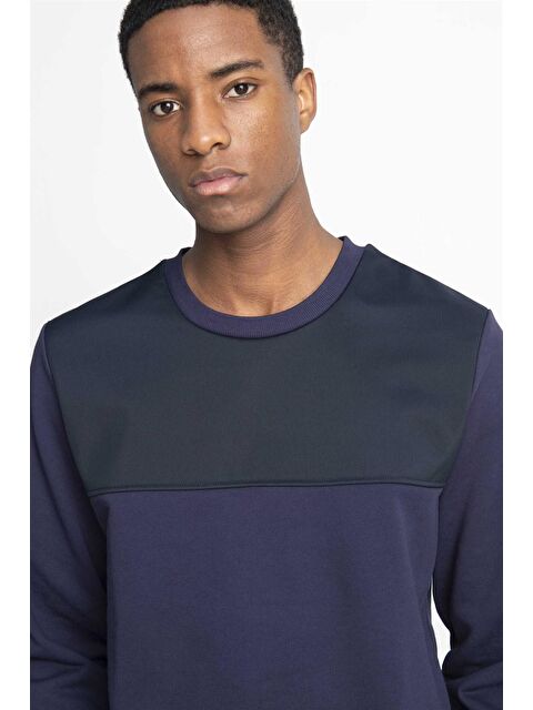 TUDORS Pamuk Bisiklet Yaka Önü Parçalı Lacivert Sweatshirt