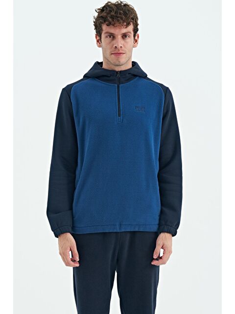 Air Jones Parlıament Yarım Fermuarlı Kapüşonlu Renk Bloklu Standart Kalıp  Polar Erkek Hoodie - 88300 - S000083571-21164