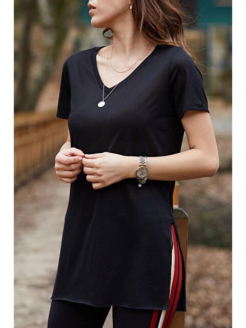 Xhan V Yaka Yırtmaçlı Basic Tshırt 9KXK1-42903-02 - S000030539-19351