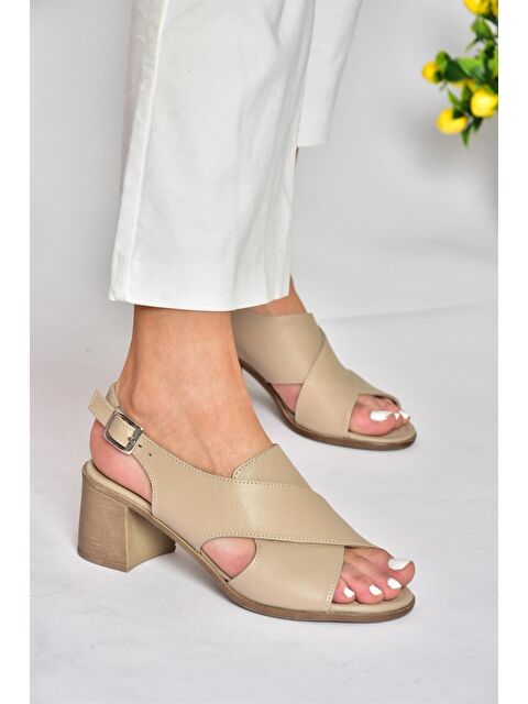 Fox Shoes P555450503 Vizon Hakiki Deri Kalın Topuklu Kadın Ayakkabı - S000044107-26429