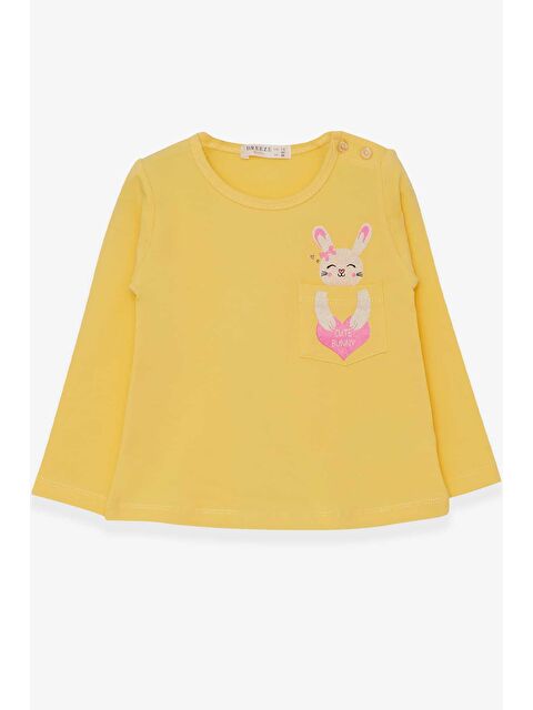 Breeze Kız Çocuk Uzun Kollu Tişört Cepli Tavşancık Baskılı Sarı (1.5-5 Yaş) - S000070783-20072