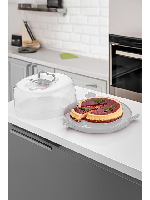 Porsima L-00501 Caramel Kilitli Kapaklı Kek Pasta Saklama Taşıma Kabı Borcam - Kek Fanusu Gri - S000089436-20600
