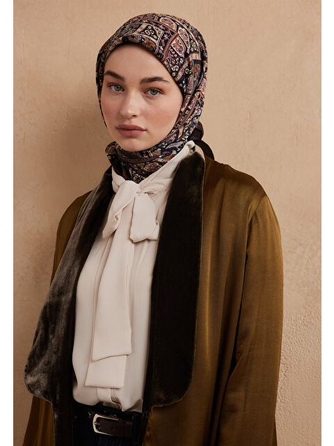 Fresh Scarfs Nordıc Paısley Desen Pamuk İpek Eşarp Çikolata Kahve