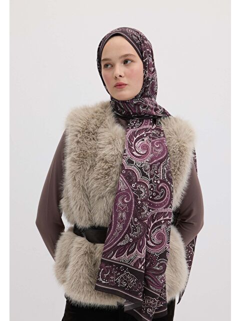 Fresh Scarfs Dark Vıntage Desen Şal Mor