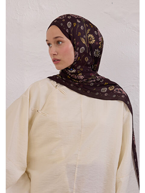 Fresh Scarfs Bloomıng Dahlıa Desen Rami Şal Mürdüm