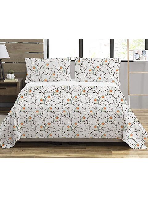 Evmila Kuş Desen Çift Kişilik Baskılı Pike (200x220 Cm) Beyaz - S000041236-23173