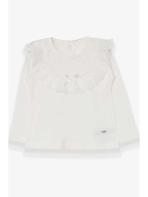 Breeze Kız Çocuk Uzun Kollu Tişört Fiyonklu Güpürlü Ekru (1.5-2 Yaş) - S000070816-19965