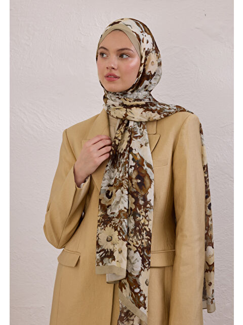 Fresh Scarfs Beauty Blossom Desen Rami Şal Vizon