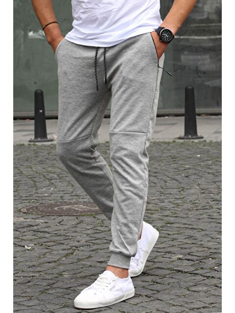 Madmext Manşetli Düz Gri Erkek Jogger Erkek Jogger Eşofman Altı 2080 - S000032126-20600