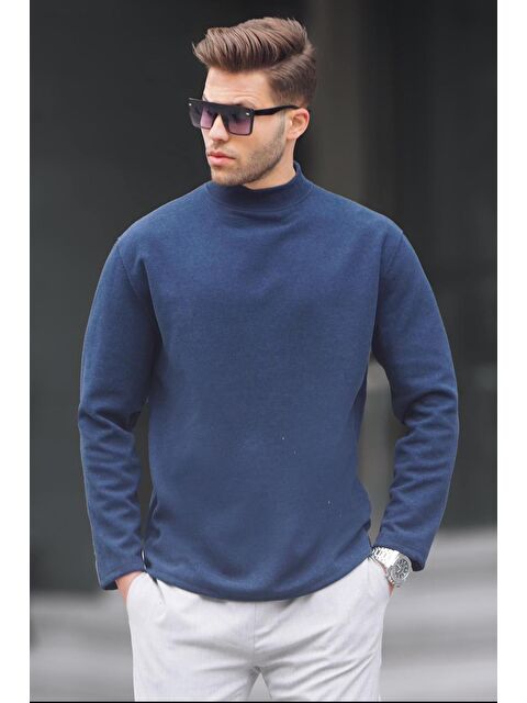 Madmext İndigo Balıkçı Yaka Oversize Erkek Kazak 6114 - S000030320-23093