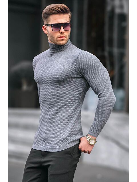 Madmext Antrasit Balıkçı Yaka Erkek Triko Kazak 6306 - S000030321-29666