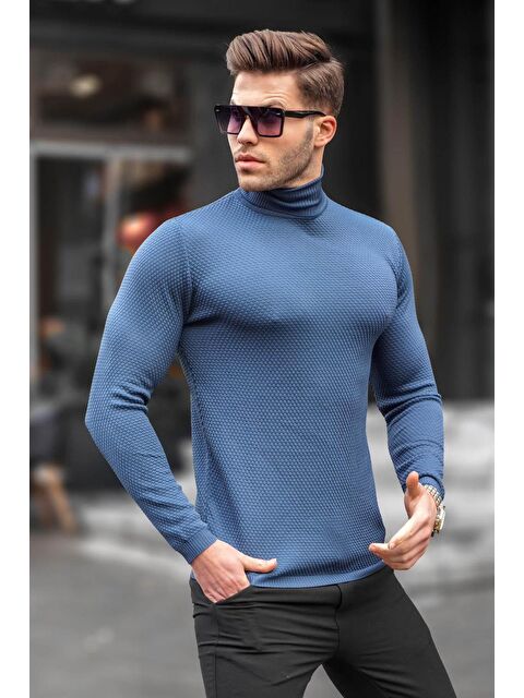 Madmext Lacivert Balıkçı Yaka Erkek Triko Kazak 6306 - S000030321-21164