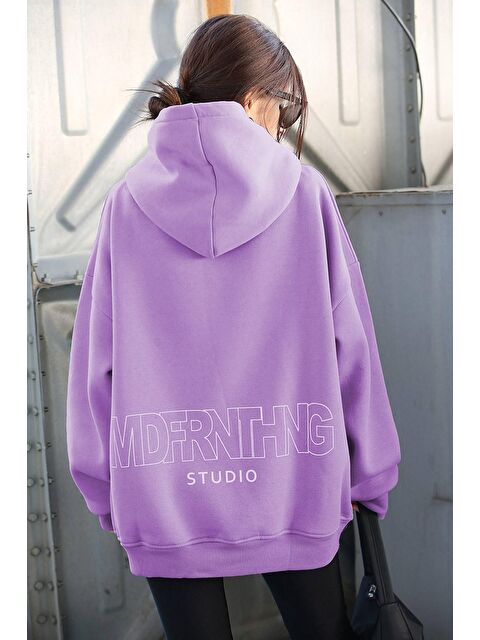 Madmext Lila Baskılı Oversize Sweatshirt Mg1287 - S000032129-17878