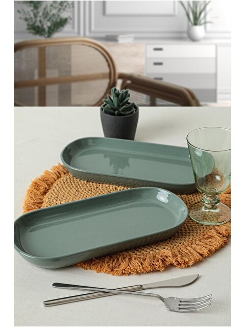 Keramika Yeşil Noyan Kayık Tabak 26 Cm 2 Adet 326 - S000028938-29488