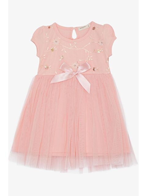 Breeze Kız Çocuk Elbise Pullu Nakışlı Fiyonklu Tüllü Somon (1.5-2 Yaş) - S000147226-24085