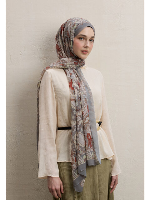 Fresh Scarfs Verona Desen İpek Krep Şal Vizon