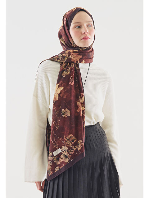 Fresh Scarfs Bordo Fall Breeze Desenli Pamuk Viskon Şal