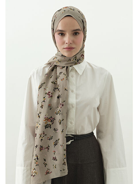 Fresh Scarfs Vizon Tıny Blooms Desenli Pamuk Viskon Şal