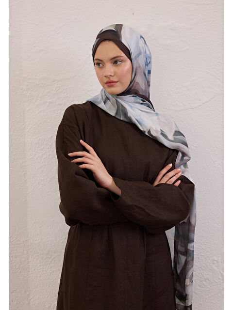 Fresh Scarfs Soft Mavi Gardenıa Desen Rami Şal