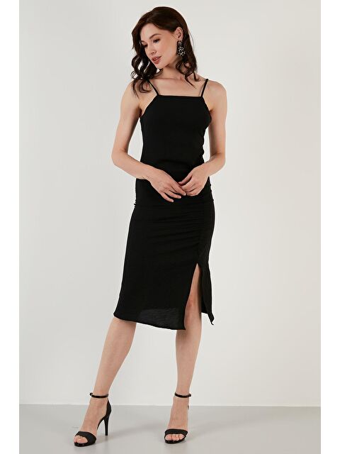 Lela Halter Yaka İp Askılı Yırtmaçlı Elbise 6057149 - S000001255-19351