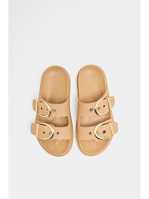 MADAMRA Çift Tokalı Günlük Terlik Vizon - S000452265-26429