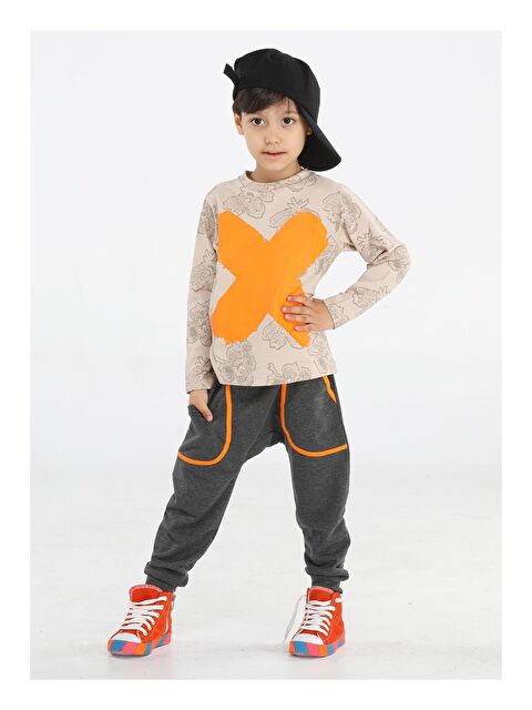 Casabony Cs Bej Yaprak Desenli Baggy Pantolon Takım - S000063971-23173